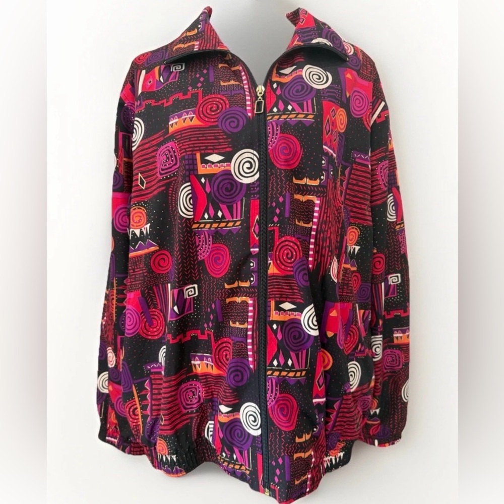 Vintage Koret Sport Women's Plus 18W (XXL) Jacket 90s Geometric Purple Zip Up